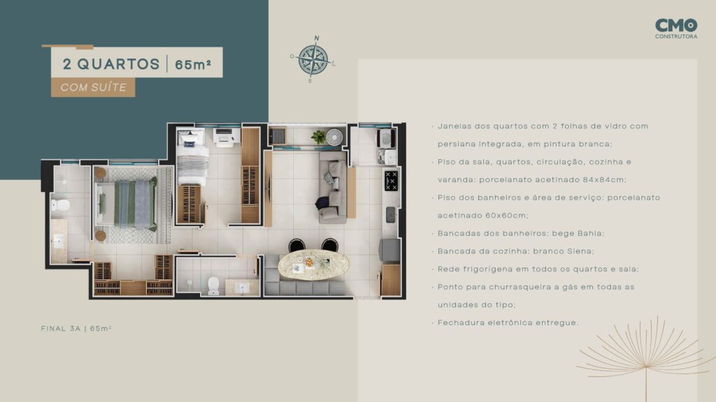 Planta 2Q 1S 65m²