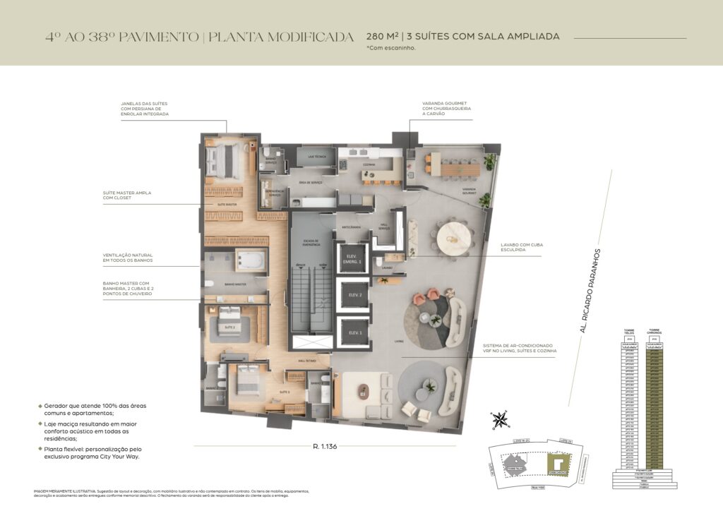 Chronos 280m² 3 Suites Com Sala Ampliada